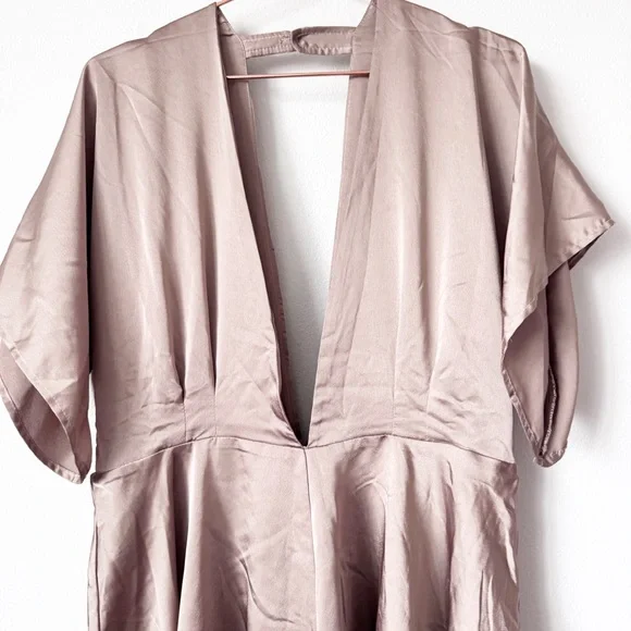 Lioness Taupe Warhol Satin V-Neck Romper - Picture 2 of 10